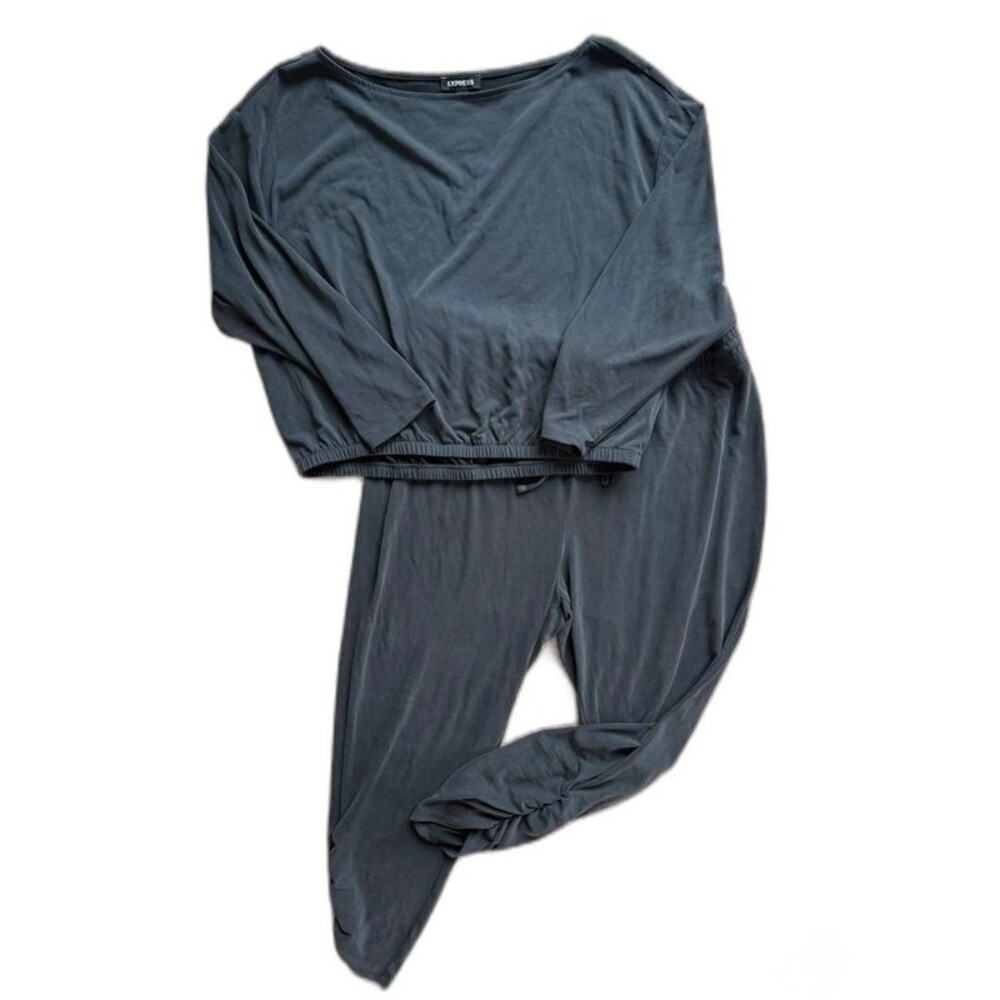 Express Womens Sandwashed Loungewear Set Black Top M Joggers L 2 Piece